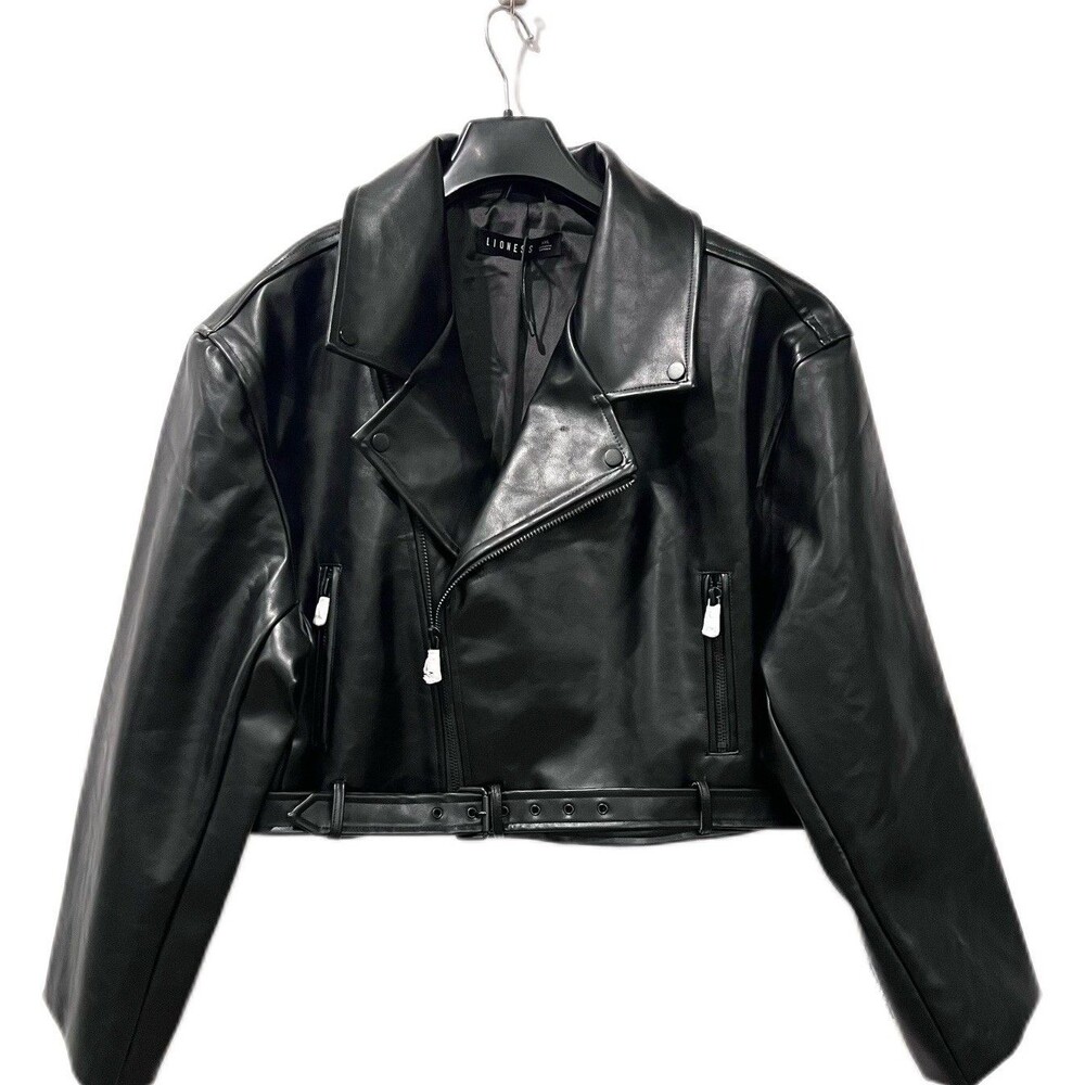 Lioness Faux Leather Jacket Staten Island Cropped Biker Jacket Size XXL Black